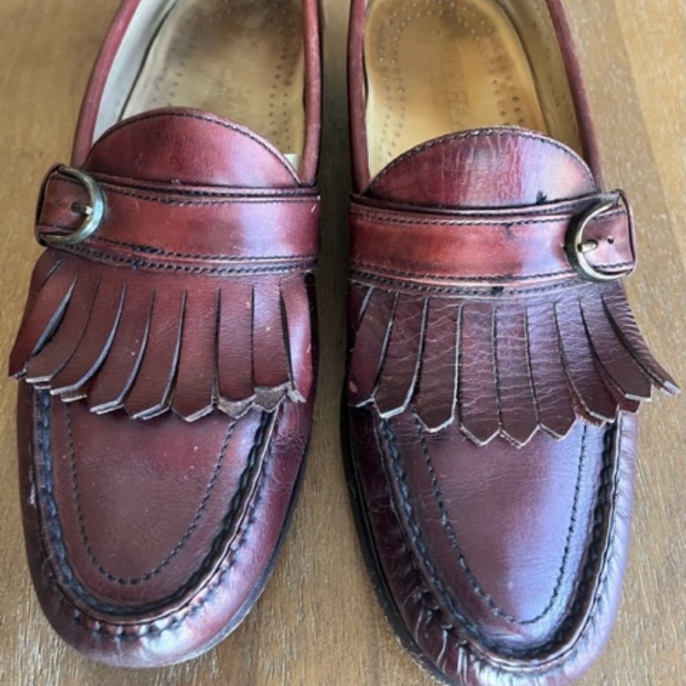 Cole Haan Brown Leather Kiltie Buckled Loafer Shoe Size 8.5C Made In USA‎ Red